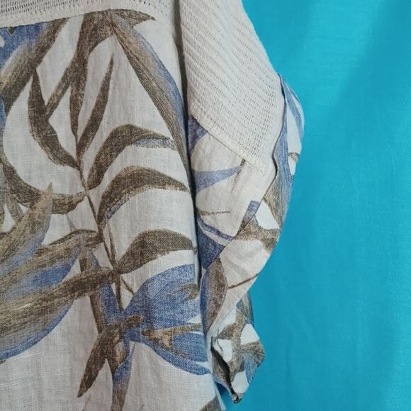 LUNGO L'ARNO Linen Top With Leaves Pattern and High/ Low Bottom. Size 1X - Picture 9 of 15
